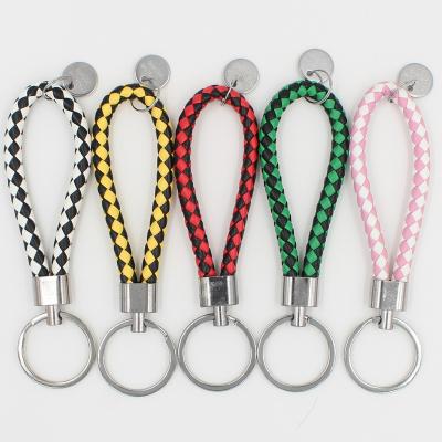 China K433 Metal PU Rope BTS Keychain 18 Colors DIY Leather Braided Woven Woven Key Ring Car Key Ring Pendant Key Chain for sale