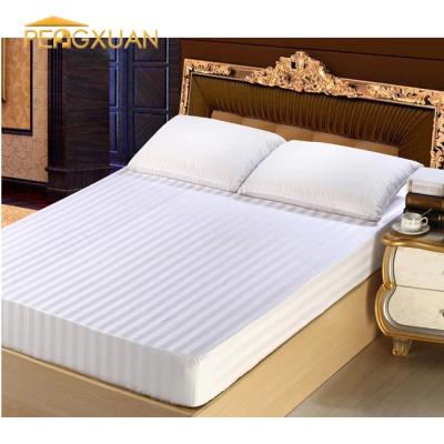 China Plain White Hilton Hotel Cotton Fitted Bed Sheets Sateen Stripe Flat Sheet Queen Size 100% Cotton Fitted Sheet for sale