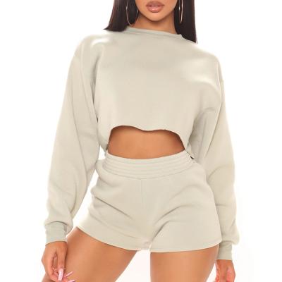 China High Quality 100% Organic Cotton White Crewneck Drop Shoulder Top Custom Women's Sweatshirt Breathable Sexy Crop Sweatshirt For Women for sale