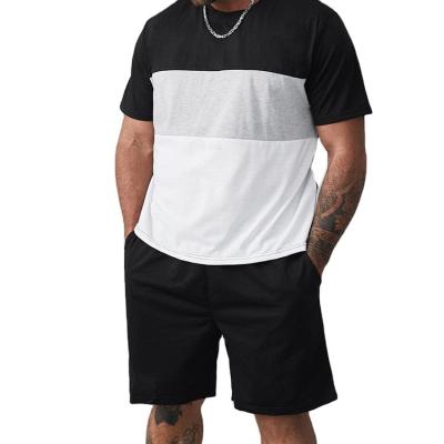 China Custom Breathable Color Block Crew Neck Men's Splicing T-shirt Shorts Set 100% Organic Cotton T-shirt Shorts High Quality Tracksuit For Men for sale