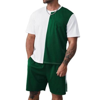 China Custom Breathable Casual Color Block Crew Neck Men's T-shirt Splicing Shorts Set High Quality Organic Cotton Spliced ​​Tracksuit For Men for sale