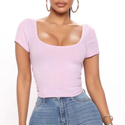 China OEM Crewneck Women's T-shirt Breathable Custom Deep Slim Crop Top Empty Sexy 100% Cotton T-shirt For Women for sale