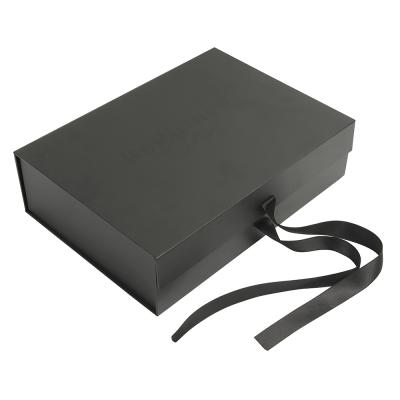 China Handmade Custom Black Matte Rectangle Matte Gift Paper Box Satin Lined Luxury Lingerie Packaging With Ribbon for sale