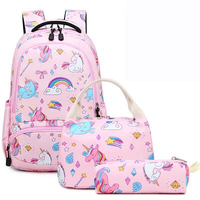 China Waterproof Girls School Backpack Unicorn Backpack Set 3 in 1 Girls School Bookbags with Lunch Bag Pencil Case Pink for sale