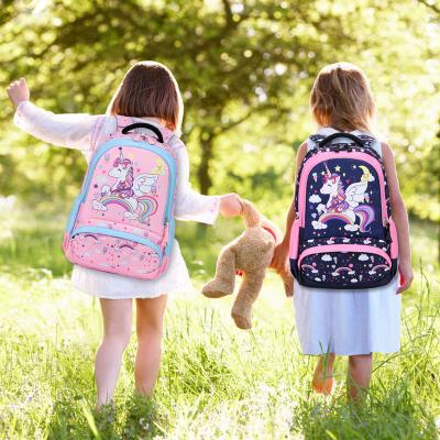 China Kids Waterproof Cartoon Unicorn School Backpack Set with Lunch Bag and Pencil Case for sale