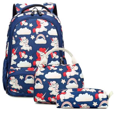 China Waterproof Girls Unicorn Backpack Set 3 in 1 Kids School Bookbags with Lunch Bag Pencil Case (Navy Blue) for sale