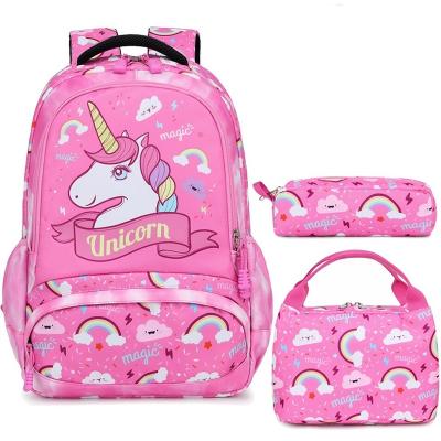 China New Design Waterproof Unicorn Pattern Dayback Teen Girls Special Backpack With Lunch Tote Pencil Case for sale