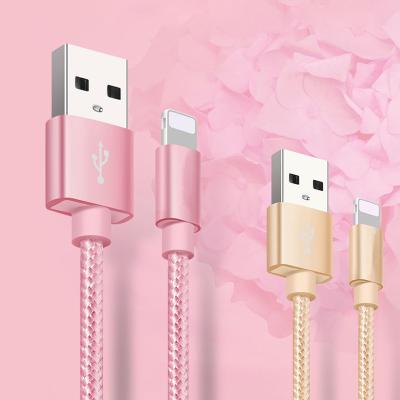 China 1.2M Rose gold nylon braided cable mobile phone 8 Pin Lightning USB Data charger cable for iphone  IOS for sale