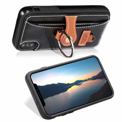 China 2018 Summer New Classic PU Leather Phone Case for iPhone X Case with Card Slot Ring Holder for sale