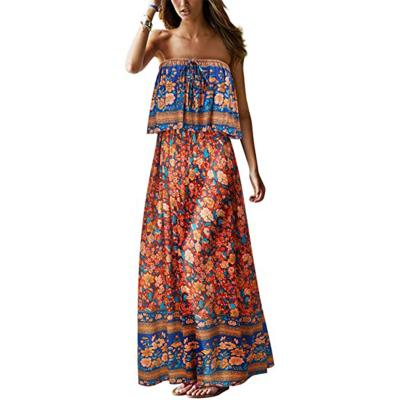 China Vintage 2021Summer New Beach Bohemian Dress Floral Print Breathable Strapless Dress for sale