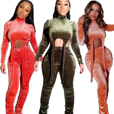 China Anti-wrinkle winter clothes for women piled pants set long sleeve velor two-piece set tracksuit for sale