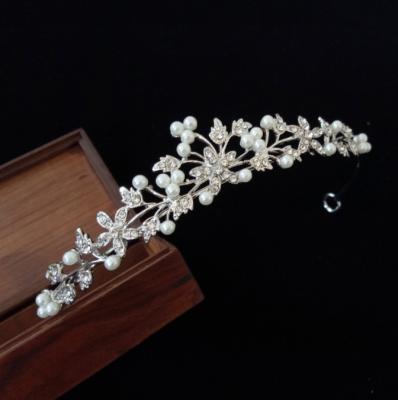 China ALLOY Bride Pearl Crown Headband Set Diamond Princess Hair Jewelry for sale