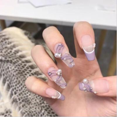 China 2021 New Style Design Purple Ballet False Nails Cover Manicure Paste Finishing Nail Port Foil Paste 24 Pcs for sale