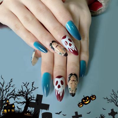 China Fashion Halloween Long Headed Fake Nails Art Sticker Halloween Style Press On Nail Tips Nail Waterproof Glue Artificial Nails for sale