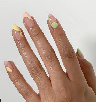 China Design Green Long Ballet 24Pcs French Port False Nails Color Graffiti Press On Nails Waterproof Detachable Glue Nail Art Sticker for sale