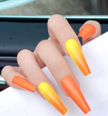 China Hot Sale 24 Pcs Fashion Fake Nails Art Summer Gradient Ballet Nail Stickers Tangerine Press On Nail Removable Artificial Nails for sale