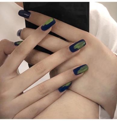 China Hot Fashion New Fake Nails Detachable Artificial Nails Art Nail Dark Blue Nail Stickers Matte Fluorescent Green Press On for sale