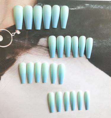 China Matte Frosted Press On Nails Long Gradient Fashion Coffin Fake Nail Ballet Blue Detachable Fake Nails Art Artificial Fingernails for sale