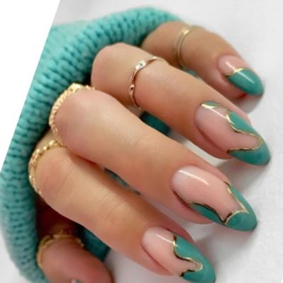 China Fashion Nail Ballet Ins Green Long Round Press On Nails Detachable Art Artificial Fingernails Fake Nails for sale