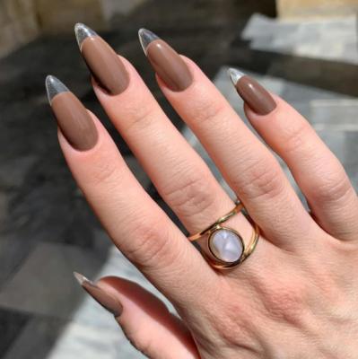 China Fashion Ballet Long Pointed Dark Coffee French Detachable Artificial Nails for sale