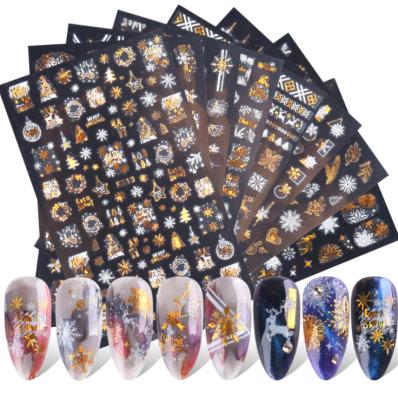 China 3D Finger Nail Beauty Christmas Series Two Color Thin Gold Laser Snowflake Nail Stickers Wholesale for sale