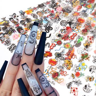 China Hot Beauty Colorful Japanese Snake Skull Cartoon Finger Nail Animal Halloween Stickers for sale