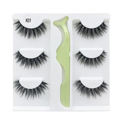 China Attractive Make Up 3 Pairs Natural Thick 3D Faux Mink Fur Soft Easy To Use Handmade Reusable False Eyelashes for sale