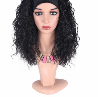 China Long Curly Black Hair Band Synthetic Fake Hair Turban Wig For Women for sale