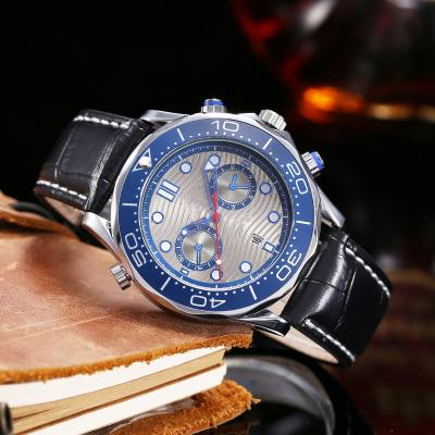 China New fashion style classic mens day/date watch stainless steel leather strap luxury wristwatch top famous brand men's quartz watches for sale