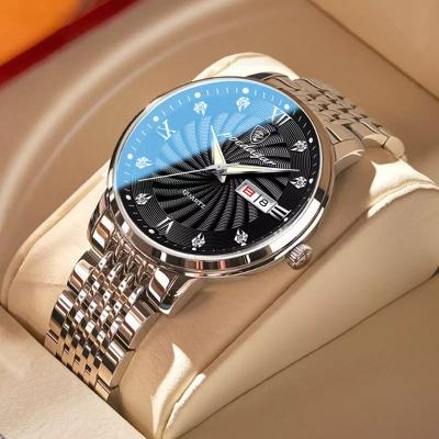 China New Fashion Chronograph Luxury Mens Watches Stainless Steel Band Day/Date Watches Men Wrist Quartz Clock With Indicator Light for sale