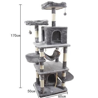 China Multi-level cat tree sustainable for large cats with sisal covered posts and hammock and scratching housing for sale