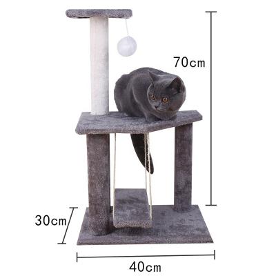 China Sustainable High Quality Faux Fur Gray Color Easy To Install Cat Tree With Ball And Scratch Posts for sale