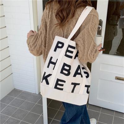 China Custom Factory Customer Bag White Letter Cotton Foldable Large Tote Shopping Bag Environmental Friendly Durable for sale