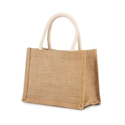 China Simple Wholesale Reusable Shopper Bag Custom Printed Large Natural Eco Friendly Shopping Tote Beach Bag With Logos Burlap Jute for sale