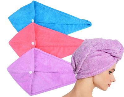 China Best Salon Wrap Sustainably Absorbent Shower Spa Dry Hair Microfiber Head Towel With Button for sale