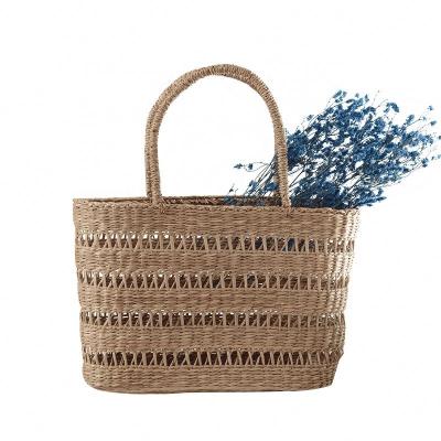 China Lady Simple Design Women Rattan Bag Sea Grass Woven Summer Beach Handbag for sale