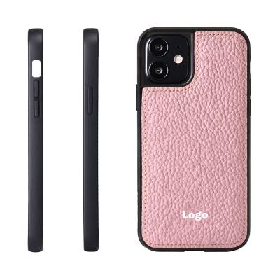 China Custom Shockproof Cell Phone Cover Case Lychee Pattern Brand Genuine Leather Cell Phone Case for sale