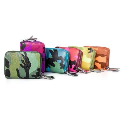 China Multifunctional Anti-theft Camouflage Zipper Credit Card Holder RFID Card Bag Leather Warm Double Card Anti-theft Bag for sale