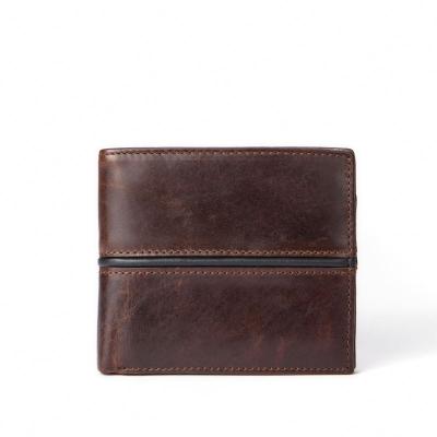 China Top Layer Real Cowhide Full Grain Leather Men's Short Bifold Wallet With Card Holders for sale