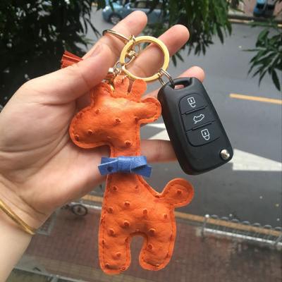 China Ornaments Christmas Deer Shaped Car Key Chain Ring Holder Ostrich Skin Car Pendant Christmas Ornaments for sale