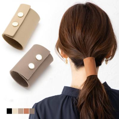 China 2021 Fashion Style Colors Korean Hair Rope Ties Logo Genuine Leather Hair Scrunchies Custom Made For Girls Hair Accessories for sale