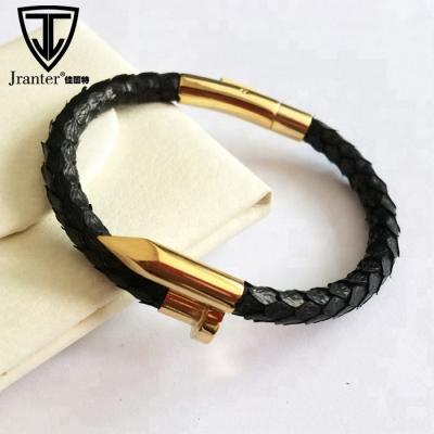 China Custom Real Python Leather Rose Gold Nail Bracelet Stainless Steel for sale