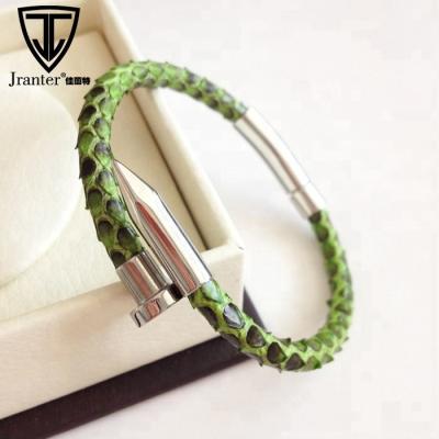 China Genuine Stainless Steel Python Leather Screw Style Stainless Steel Stud Bracelet for sale