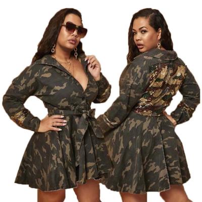 China Anti-Static Long Sleeve Camouflage Denim Dress Women Printing Back Casual Shirt Dresses for sale