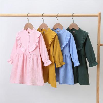 China Breathable Spring and Autumn Girl Children Skirt Cute and Classic Long Sleeve Lace Collar Solid Color Baby Dress for sale