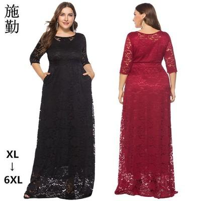 China Antistatic in stock in stock XL-6XL plus size lace hollowed out high waisted maxi dresses for women for sale