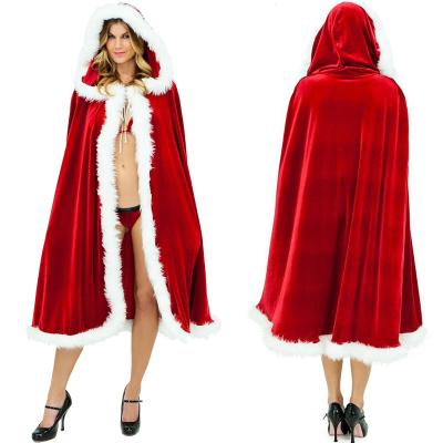 China Red Cape Santa Claus Hooded Velvet Christmas Cape Adult Children Costume Role Playing Party Costume for sale