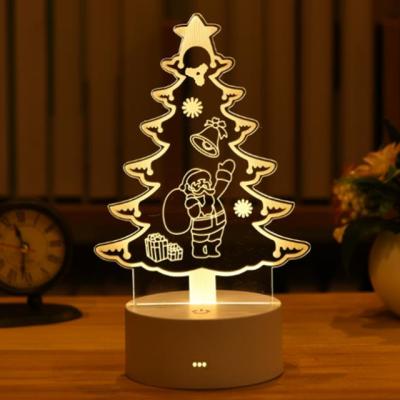 China Home Festival Decoration 2021New Year Home Stone Christmas Decorations For Christmas Home Acrylic 3D USB Christmas Tree Elk Night Light for sale