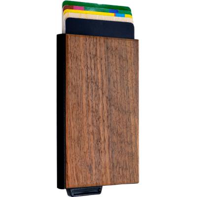 China Vintage 2021Wooden Mini Aluminum Card Holder Wallet Slim Slim Wallet Stylish Pop Up Wallet for sale