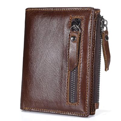 China Anti-theft Short Wallet Men's Retro Top Leather Wallet With Double Zipper Zero Wallet for sale